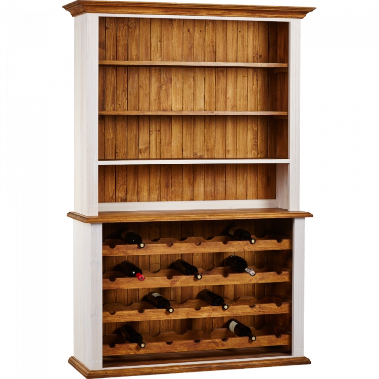 Drewniany kredes z półką na wino