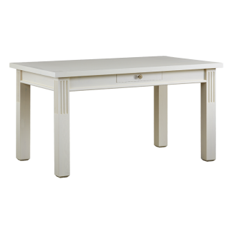 Biały drewniany stół z szufladką